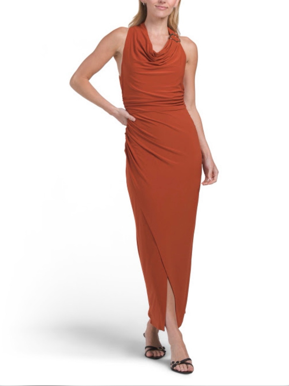 Rust Cowl Neck Maxi Dress